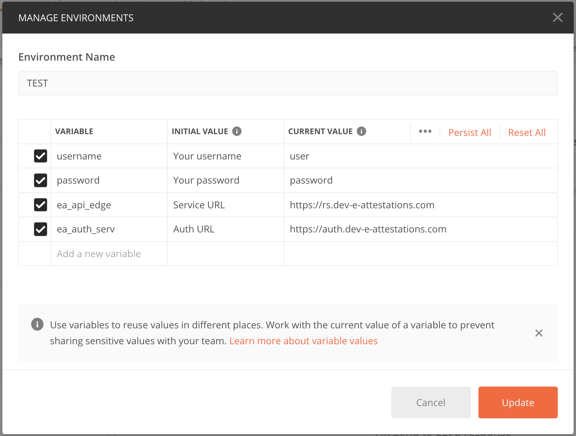 postman variables